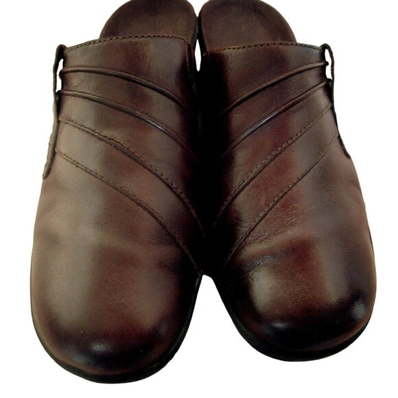 Clarks May Flower Leather Slip On Dark Brown Top Stitched Clogs Shoes Sz 9 M - Picture 5 of 9